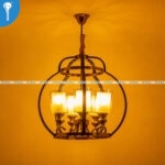 Antique Black and Gold Orb Cage 5-Light Chandelier with Amber Glass Shades (3149) - Image 3