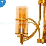 Antique Gold 5-Light Chandelier with Amber Glass Cylinder Shades (210617) - Image 2