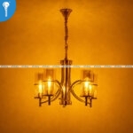 Antique Gold 5-Light Chandelier with Amber Glass Cylinder Shades (210617) - Image 3