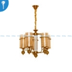 Antique Gold 5-Light Chandelier with Fluted Amber Glass Shades (9127)