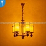 Antique Gold 5-Light Chandelier with Fluted Amber Glass Shades (9127) - Image 3