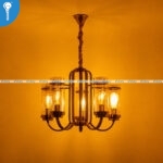 Antique Gold Cage 5-Light Chandelier with Clear Glass Shades (8726) - Image 2