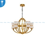 Antique Gold Drum Cage 5-Light Chandelier with White Fabric Shades (8025)