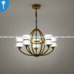 Antique Gold Drum Cage 5-Light Chandelier with White Fabric Shades (8025) - Image 2