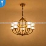 Antique Gold Drum Cage 5-Light Chandelier with White Fabric Shades (8025) - Image 3