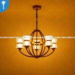 Antique Gold Drum Cage 5-Light Chandelier with White Fabric Shades (8025) - Image 4