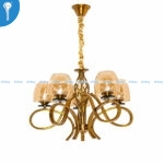 Antique Gold Scroll Arm 5-Light Chandelier with Amber Trumpet Glass Shades (8350)