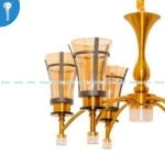Antique Gold and Black 6+1 Light Chandelier with Ribbed Amber Glass Shades (23713) - Image 2