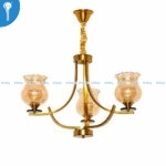 Antique Gold and Black Curved 3-Light Chandelier with Ruffled Amber Glass Shades (8354)