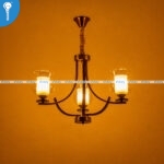 Antique Gold and Black Curved 3-Light Chandelier with Ruffled Amber Glass Shades (8354) - Image 2
