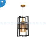 Black and Gold Rectangular Cage Single Pendant Light with Amber Glass (23910)
