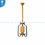 Black and Gold Rectangular Cage Single Pendant Light with Twisted Stem (8305)