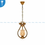 Gold Chain-Hung Single Pendant Light with Fluted Amber Glass Shade (8522)