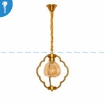 Gold Quatrefoil Cage Single Pendant Light with Amber Glass