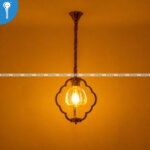 Gold Quatrefoil Cage Single Pendant Light with Amber Glass - Image 2