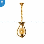 Gold Teardrop Cage Single Pendant Light with Amber Glass Globe (8126)