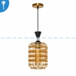 Gold Woven Cage Single Pendant Light with Amber Glass (3055)
