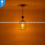 Gold Woven Cage Single Pendant Light with Amber Glass (3055) - Image 2