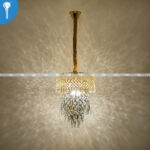 Mini Crystal Chandelier Gold Crystal Mesh Drum with Teardrop Crystal Cascade - 300mm (S011) - Image 2