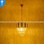 Mini Crystal Chandelier Gold Tiered Curved Panel with Crystal Column Drops (S019) - Image 2