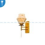 Antique Gold Wall Light with Amber Glass Caged Shade and Crystal Drop 6604-1A