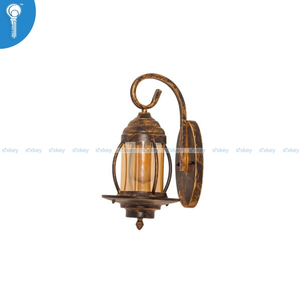 Black and Gold Brushed Lantern Wall Light with Amber Glass SJ0562-BK+GD