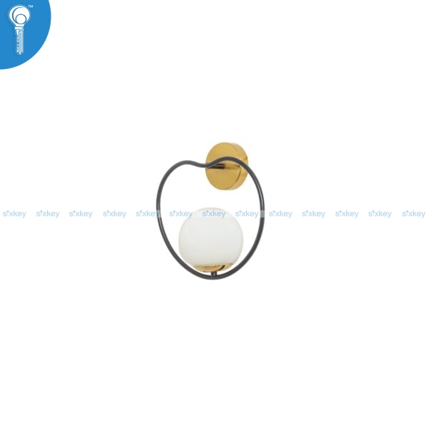 Black and Gold Ring Wall Light with White Opal Glass Globe JW20259