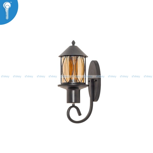 Black Lantern Wall Light with Amber Glass SJ0176BK