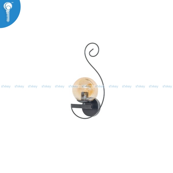 Black Scroll Wall Light with Amber Glass Globe 9011
