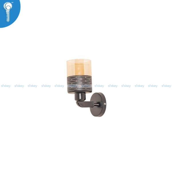 Black Wall Light with Amber Glass and Geometric Pattern Shade 901-1