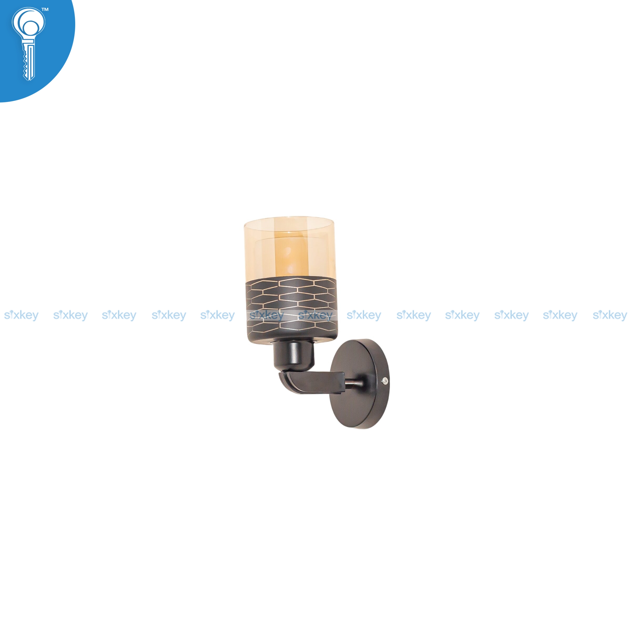 black-wall-light-with-amber-glass-and-geometric-pattern-shade-901-1-1 Black Wall Light with Amber Glass and Geometric Pattern Shade 901-1