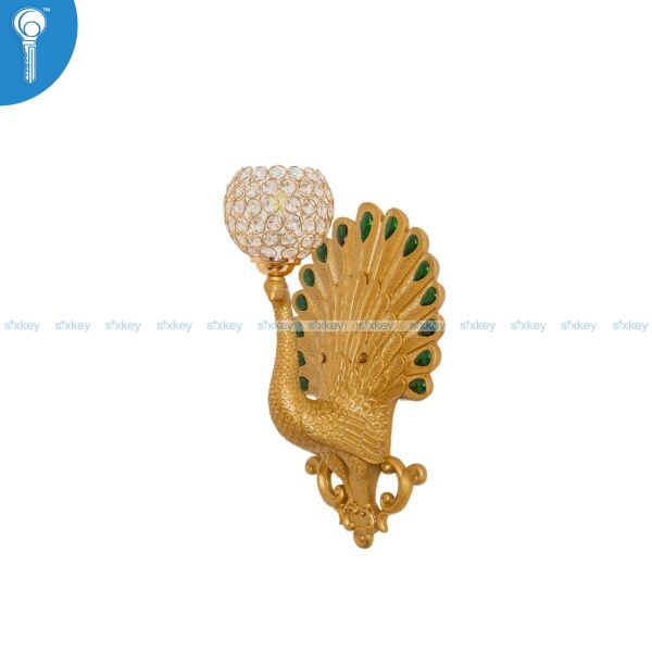 Gold Peacock Wall Light with Crystal Globe Shade 880-1