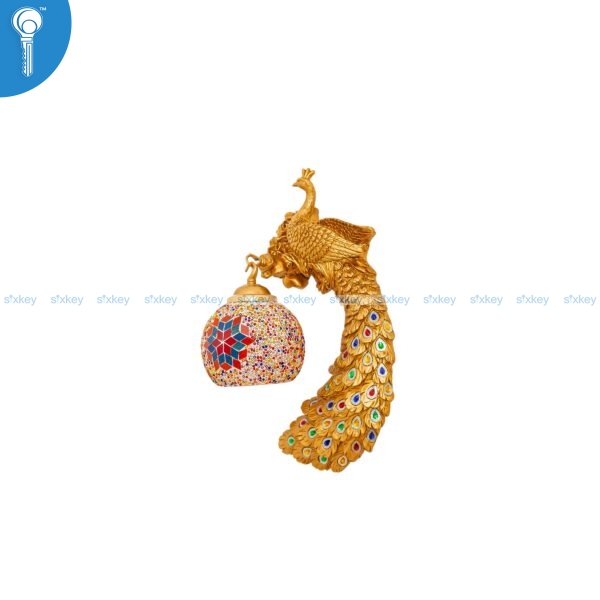 Gold Peacock Wall Light with Multicolor Mosaic Glass Shade 9163