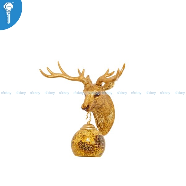 Gold Stag Head Wall Light with Amber Crackle Mosaic Globe 9383-1