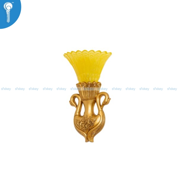 Gold Swan Vase Wall Light with Yellow Glass Flared Shade 9075