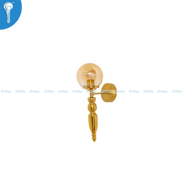 Gold Torch Wall Light with Amber Glass Globe 9071