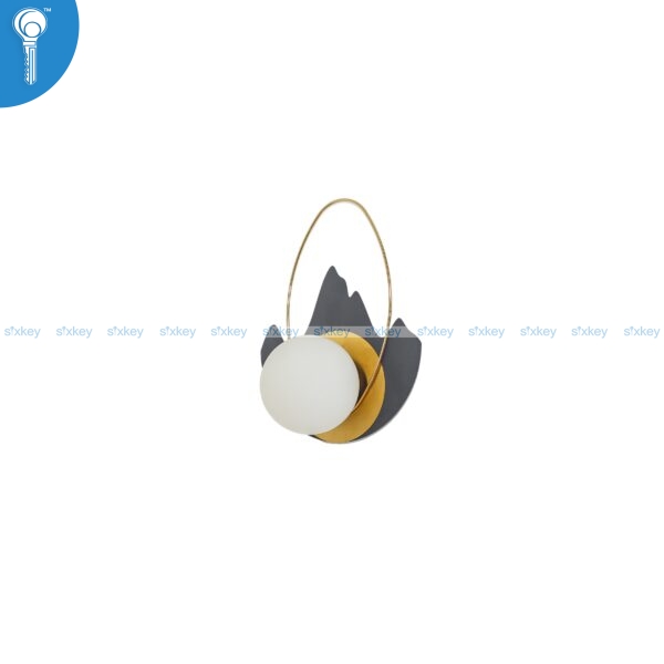 Grey and Gold Mountain Wall Light with White Opal Glass Globe JW20261